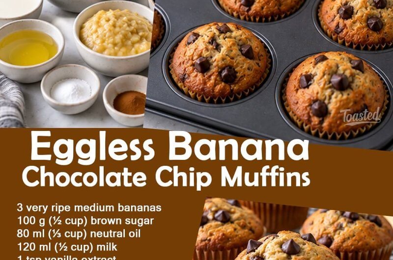 Eggless Banana Chocolate Chip Muffins