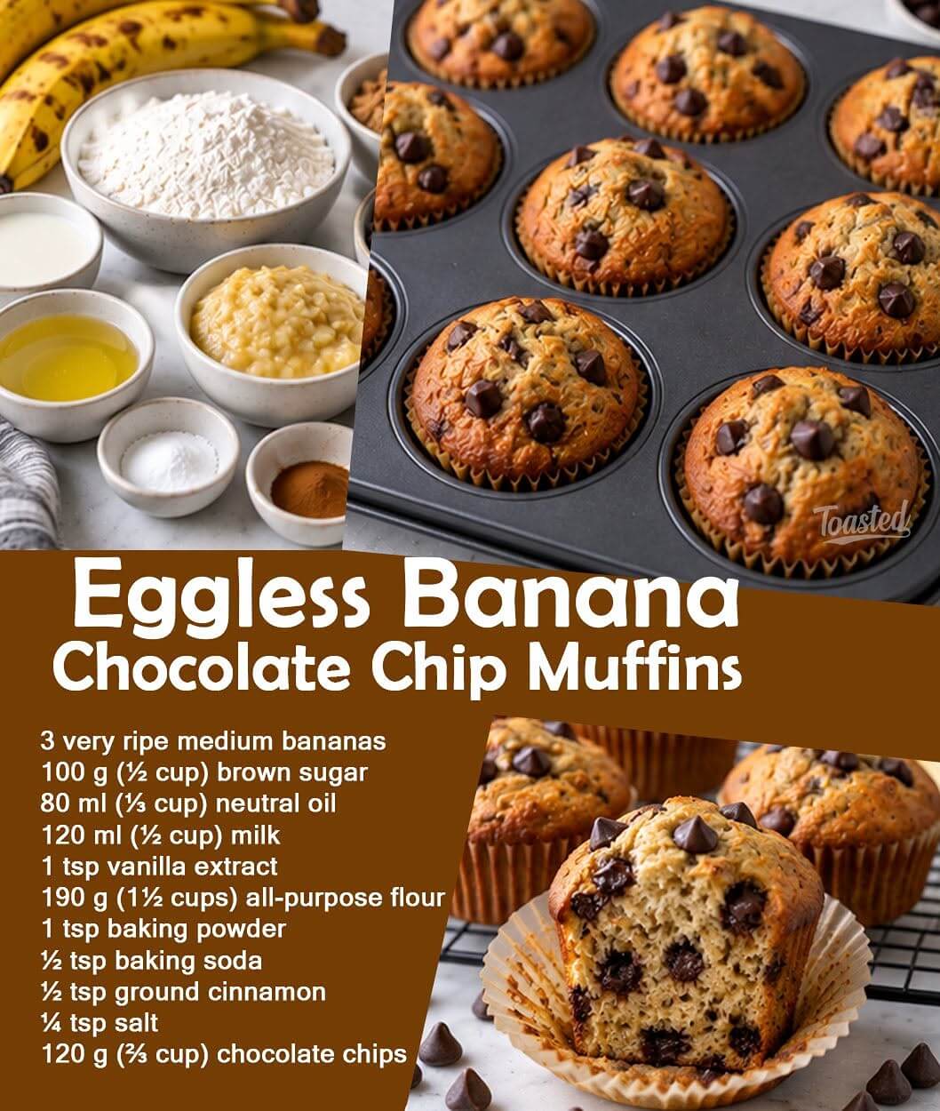 Eggless Banana Chocolate Chip Muffins