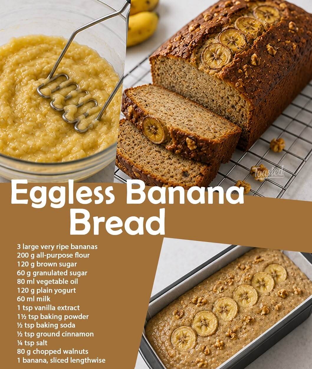 Soft and Moist Eggless Banana Bread